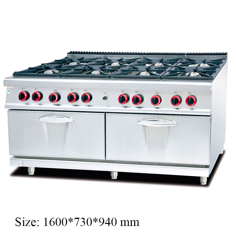 GH-787AA Gas range with 8-burner and oven commercial kitchen equipment