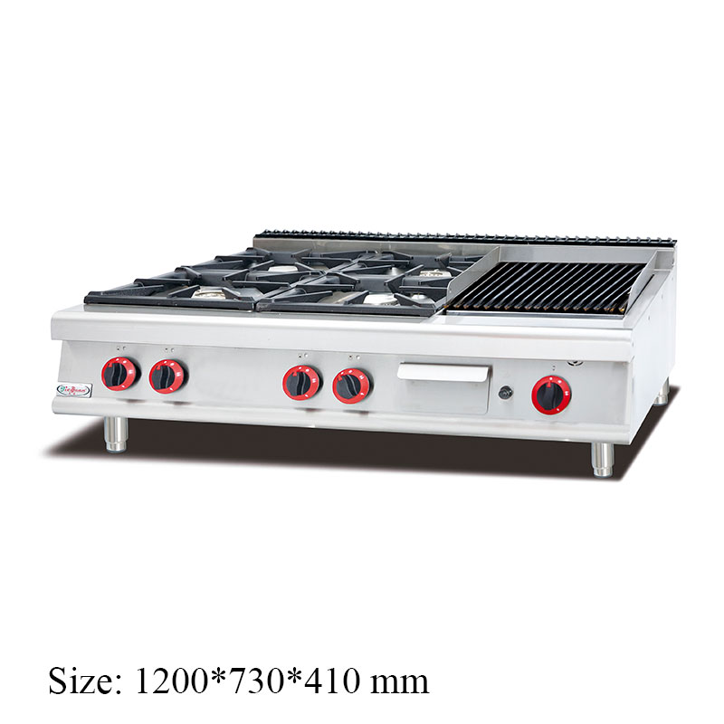 GH-799-1 Gas Range with 4-Burner and Lava Rock Grill commercial kitchen equipment