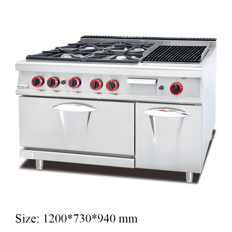 GH-799A Gas Range with 4-Burner & Lava Rock Grill & Oven commercial kitchen equipment